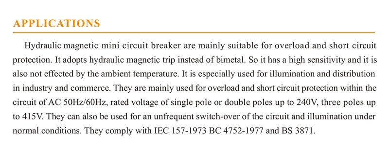 SA-G3 Hydraulic Magnetic Mini Circuit Breaker applications