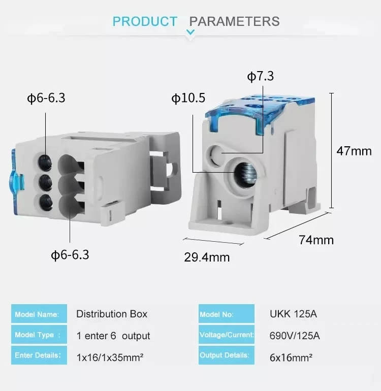 UKK 125A Din Rail Screw Distribution Block Power Supply