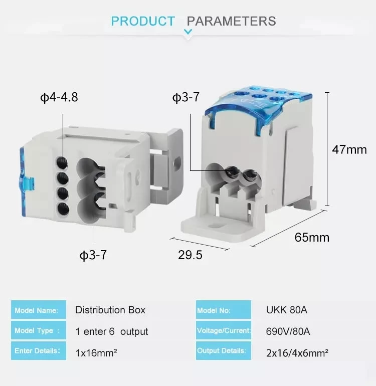 UKK 80A Power Distribution Terminal Block Box on Din Rail terminal block